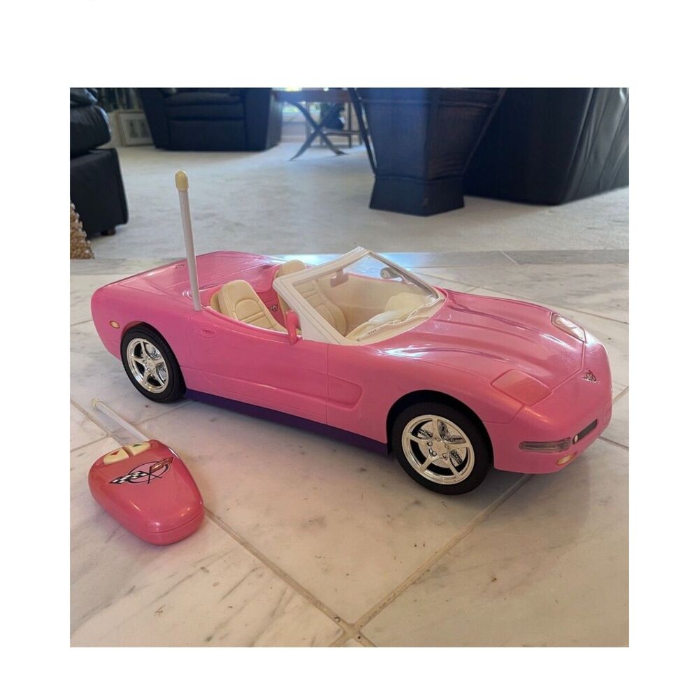 Vintage 2001 Mattel Barbie Pink Corvette Convertible Remote Control Lights Work